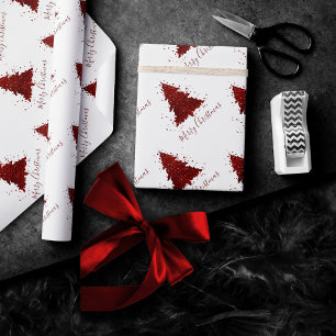 Klassieke Vrolijke Kerstmis   Rich Crimson Red Tre Cadeaupapier