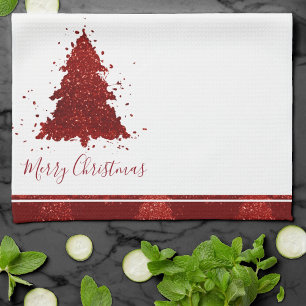 Klassieke Vrolijke Kerstmis Rich Crimson Red Tre Theedoek