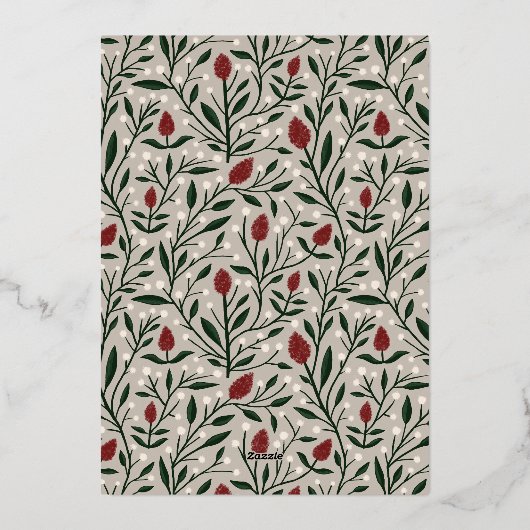 Klassieke Vrolijke Kerstmis Tekst Bloemen Terug |  Folie Feestdagenkaart (Achterkant)