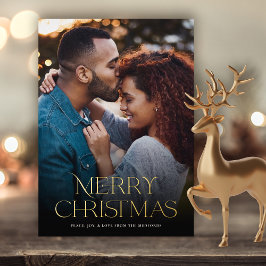 Klassieke Vrolijke Kerstmis Tekst Bloemen Terug |  Folie Feestdagenkaart