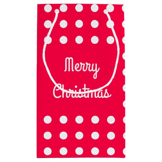 Klassieke Vrolijke Kerstmis Tekst Rood Wit Polka D Klein Cadeauzakje (Achterkant)