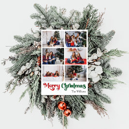 Klassieke Vrolijke Kerstmis Verticale Zes Foto Feestdagenkaart