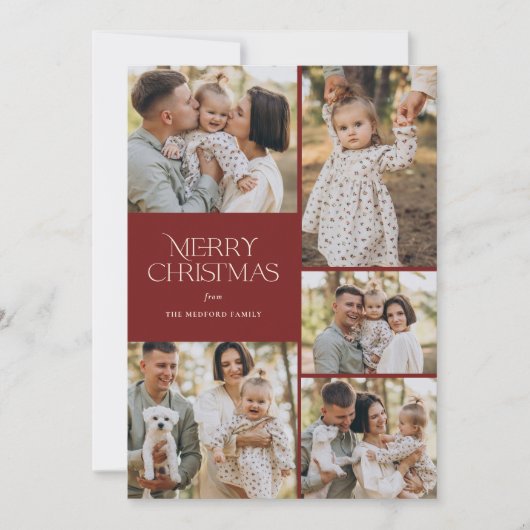 Klassieke Vrolijke Kerstmis Vijf Foto Bloemen Teru Feestdagenkaart (Voorkant)