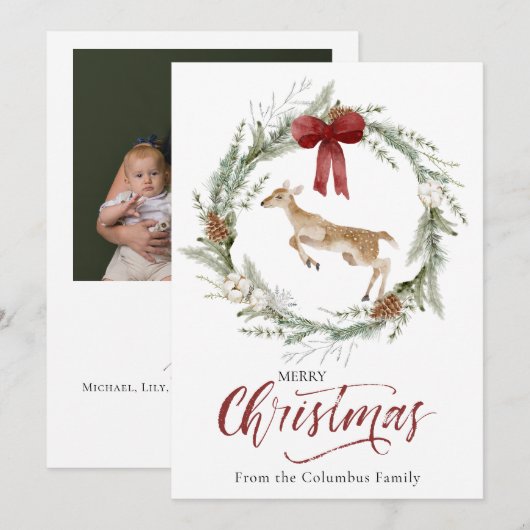 Klassieke Vrolijke Kerstmis Winter Dierenkrans Fot Feestdagenkaart (Voorkant / Achterkant)