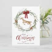 Klassieke Vrolijke Kerstmis Winter Dierenkrans Fot Feestdagenkaart (Staand voorkant)