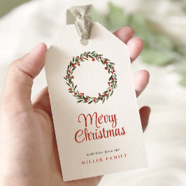 Klassieke vrolijke kerstvakantie krans cadeaulabel