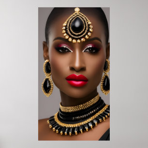 Klassieke vrouwen Mode Afrikaans goud Zwart juweel Poster