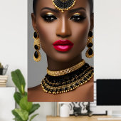 Klassieke vrouwen Mode Afrikaanse gouden zwarte ju Poster (Thuiskantoor)