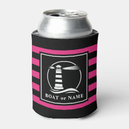 Klassieke vuurtoren boot of naam roze gestript blikjeskoeler