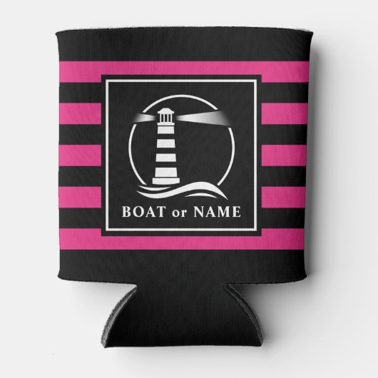 Klassieke vuurtoren boot of naam roze gestript blikjeskoeler (Voorkant)