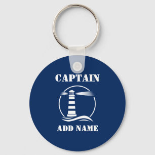 Klassieke vuurtoren Kapitein of Boat Name Navy Blu Sleutelhanger