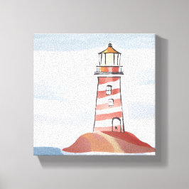 Klassieke Vuurtoren | Oceaan Kust Aquarel Canvas Afdruk