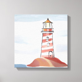 Klassieke Vuurtoren | Oceaan Kust Aquarel Canvas Afdruk