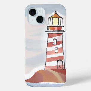 Klassieke vuurtoren   Oceaan kust aquarel iPhone 15 Case