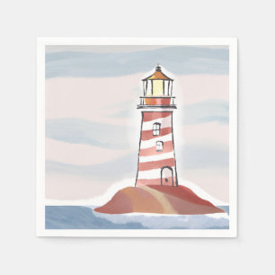 Klassieke vuurtoren   Oceaankust aquarel Servet