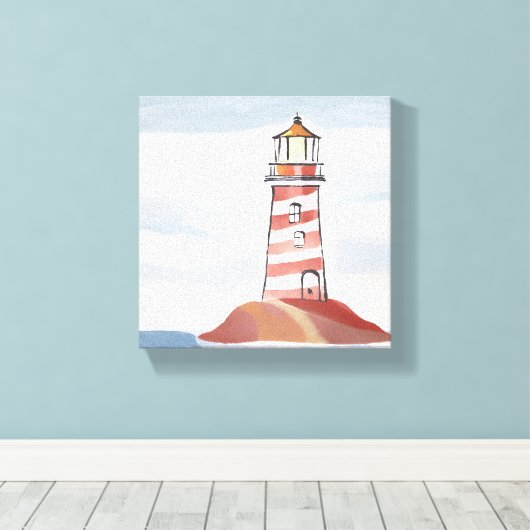 Klassieke vuurtoren | Waterverf aan de kust van de Canvas Afdruk (Insitu (Houten vloer))