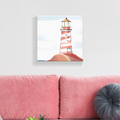 Klassieke vuurtoren | Waterverf aan de kust van de Canvas Afdruk (Insitu (Woonkamer))