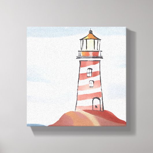 Klassieke vuurtoren | Waterverf aan de kust van de Canvas Afdruk (Voorkant)