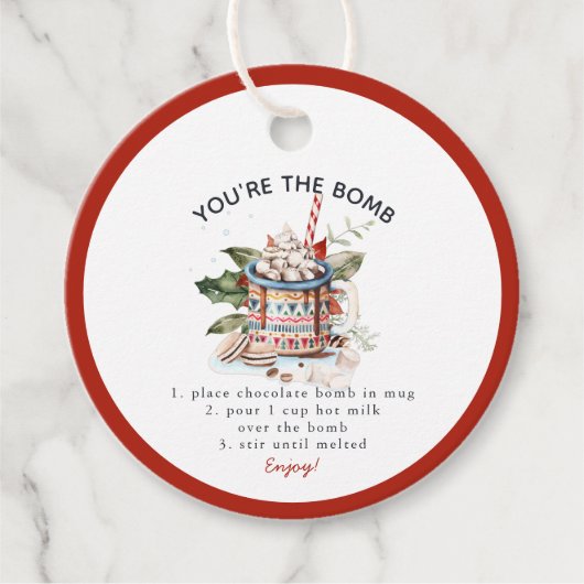 Klassieke Warme Chocolade Bom Kerstdag Bedankjes Labels (Voorkant)