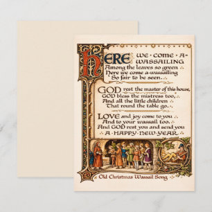 Klassieke Wassail-lied Verluchte Manuscript Kunst Notitiekaartje
