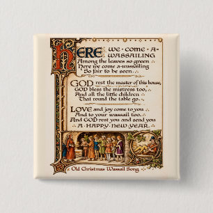 Klassieke Wassail-lied Verluchte Manuscript Kunst Vierkante Button 5,1 Cm