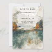 Klassieke Waterverf Bergmeer Herfst Bruiloft Save The Date (Voorkant)