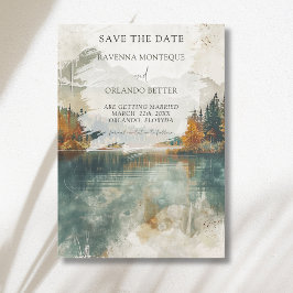 Klassieke Waterverf Bergmeer Herfst Bruiloft Save The Date