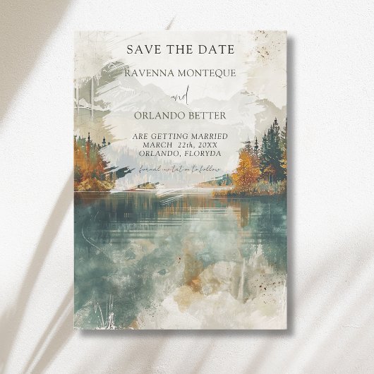 Klassieke Waterverf Bergmeer Herfst Bruiloft Save The Date