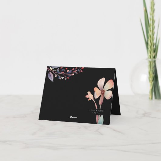 Klassieke Waterverf Blauw Bladeren Bloemen Bedankkaart (Achterkant)