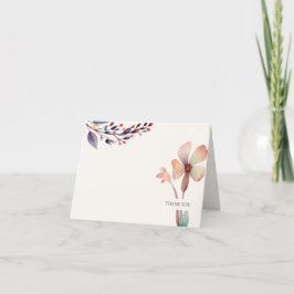 Klassieke Waterverf Blauw Bladeren Bloemen Bedankkaart