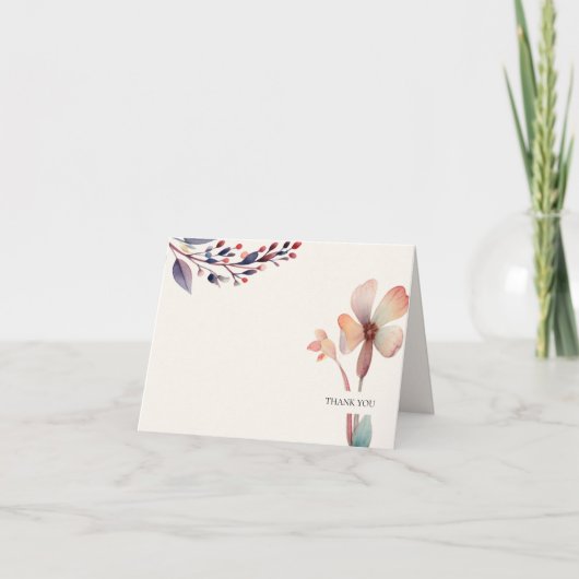 Klassieke Waterverf Blauw Bladeren Bloemen Bedankkaart (Voorkant)