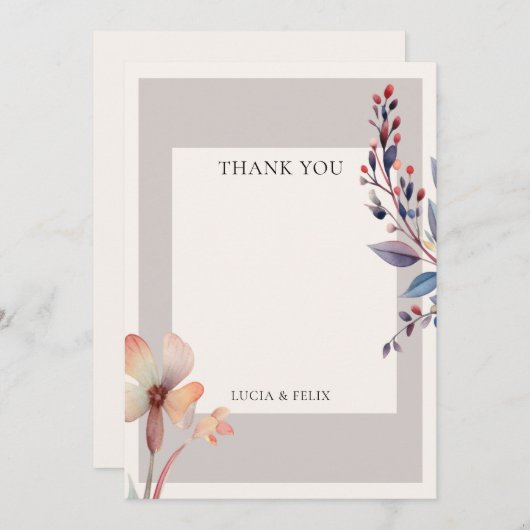 Klassieke Waterverf Blauwe Bladeren Lege Trouw  Bedankkaart (Voorkant / Achterkant)