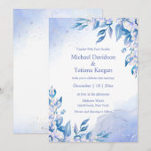 Klassieke waterverf Blauwe Bloemen Winterbruiloft Kaart (Voorkant / Achterkant)