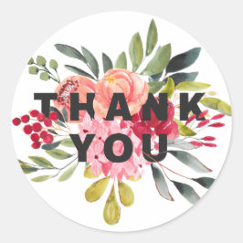 Klassieke Waterverf bloemen Floral Hartelijk dank Ronde Sticker