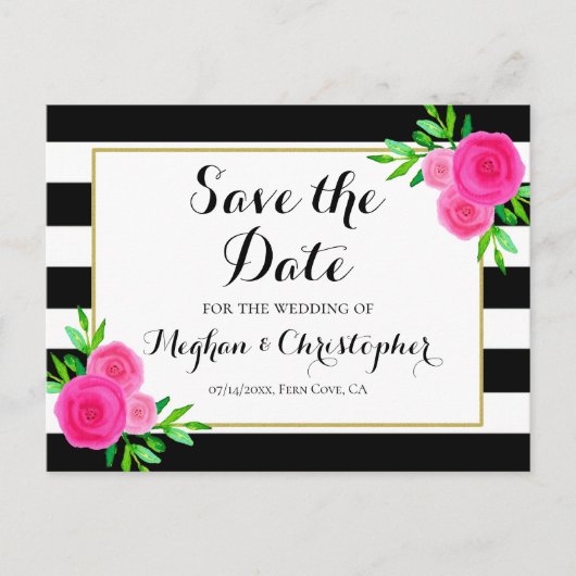 Klassieke Waterverf Bloemstrepen Save the Date Aankondigingskaart (Voorkant)