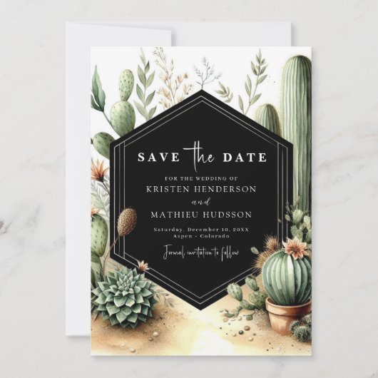 Klassieke Waterverf Cactus bruiloft Save The Date (Voorkant)