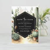 Klassieke Waterverf Cactus bruiloft Save The Date (Staand voorkant)