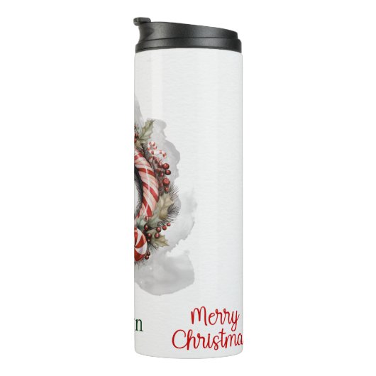Klassieke Waterverf Candy Cane Kerstkrans Thermosbeker (Geroteerd rechts)