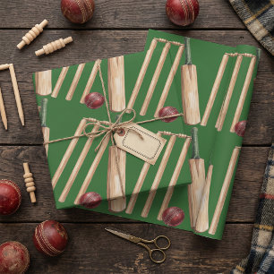 Klassieke Waterverf Cricket Bat en Bal Cadeaupapier