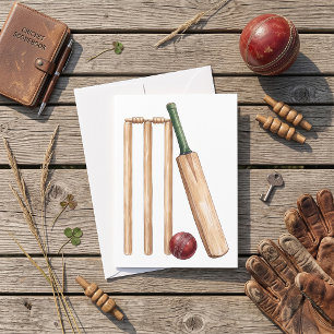 Klassieke Waterverf Cricket Bat en Bal Kaart
