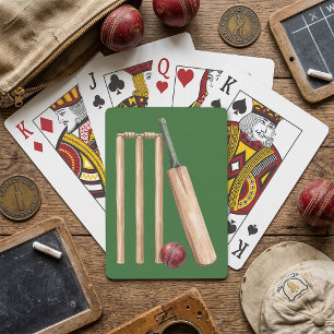 Klassieke waterverf cricketbat en -bal pokerkaarten