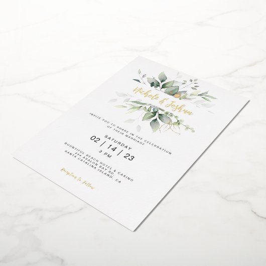 Klassieke Waterverf Eucalyptus Weddenschap Calligr Folie Uitnodiging (Gedraaid)