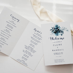Klassieke Waterverf Floral Folded Wedding Programm Programma