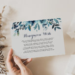 Klassieke Waterverf Floral Honeymoon Wish Informatiekaartje<br><div class="desc">Deze klassieke waterverf floral honeymoon wenskaart is perfect voor een rustige bruiloft. Het ontwerp is voorzien van waterverf met de hand geverfde blauwe bloemen en bladblauw,  die goed zijn samengevoegd tot een heerlijk boeket.</div>