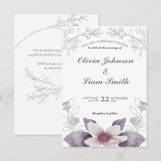 Klassieke waterverf florals bruiloft Uitnodiging (Voorkant / Achterkant)