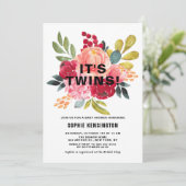 Klassieke Waterverf Flowers Twins Baby shower Kaart (Staand voorkant)
