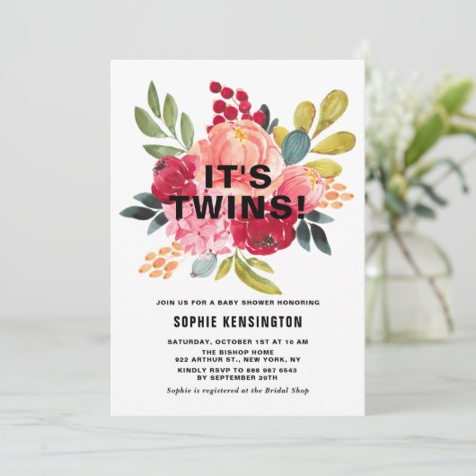 Klassieke Waterverf Flowers Twins Baby shower Kaart (Staand voorkant)