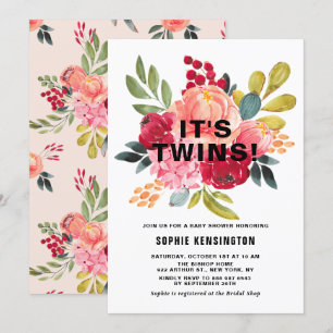 Klassieke Waterverf Flowers Twins Baby shower Kaart