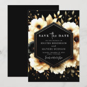 Klassieke Waterverf gouden en zwarte bruiloft Save The Date (Voorkant / Achterkant)