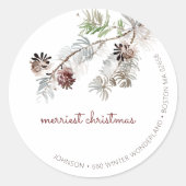 Klassieke Waterverf Greenery Pine Return Address Ronde Sticker (Voorkant)